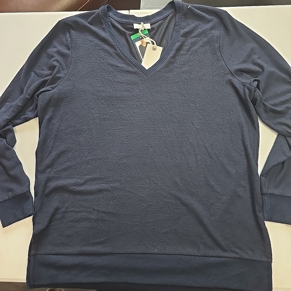 NWT Lucky Brand Women's V-Neck Pullover Lightweight Sweater Navy Long Sleeves XL